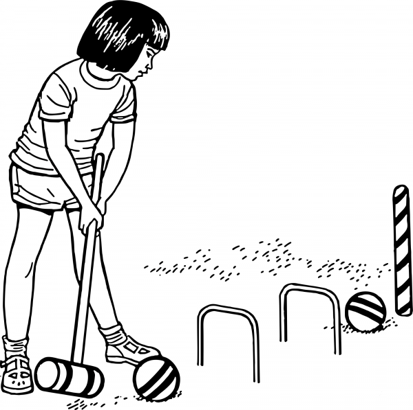 Vintage Girl Playing Croquet coloring page image