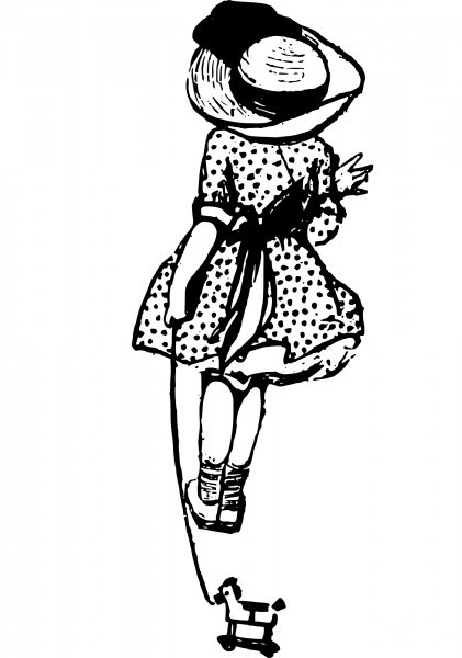 Vintage Girl with a Toy Horse coloring page image