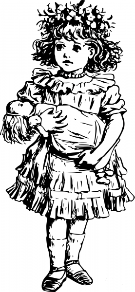 Vintage Girl with Doll coloring page image
