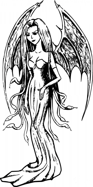 Vintage Girl with Wings coloring page image