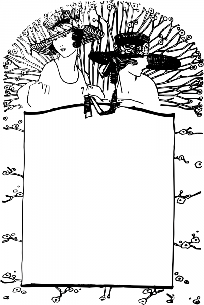 Vintage Girls in Hats coloring page image