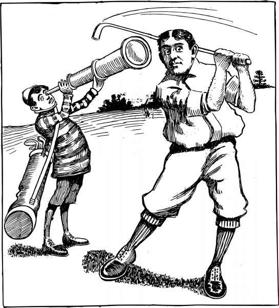Vintage Golfer and Telescope coloring page image