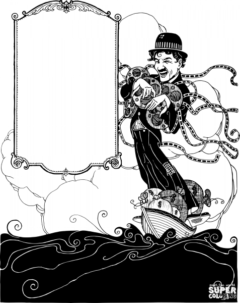 Vintage Greedy Chaplin Frame coloring page image