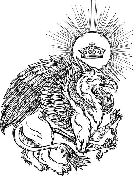 Vintage Griffin with Crown coloring page image