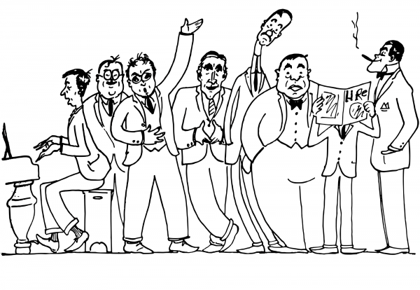 Vintage Group of Men in Suits coloring page image
