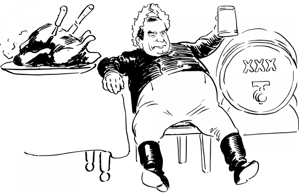 Vintage Guy Drinking at Thanksgiving Dinner coloring page image