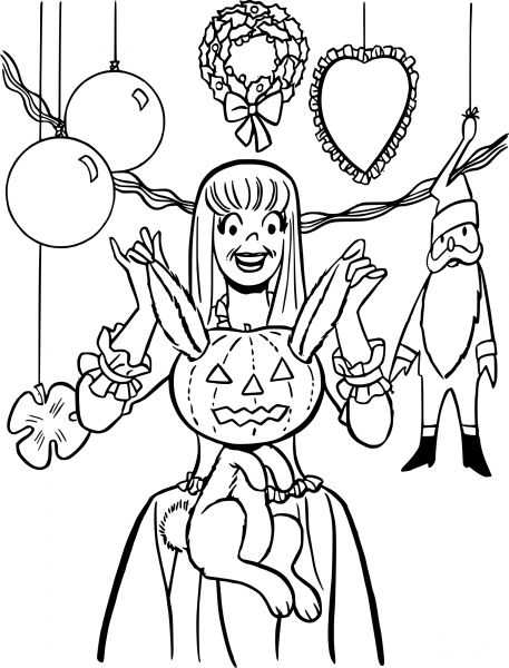 Vintage Halloween Bunny coloring page image