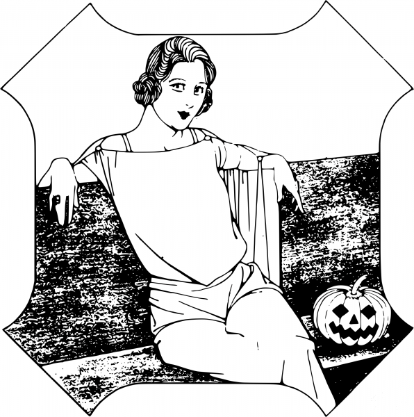 Vintage Halloween Lady coloring page image