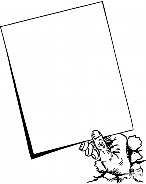 Vintage Hand Bursts Through Paper Frame coloring page image