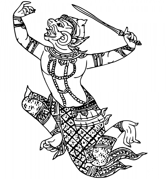 Vintage Hanuman coloring page image