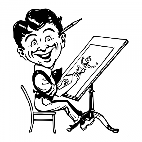 Vintage Happy Cartoonist coloring page image