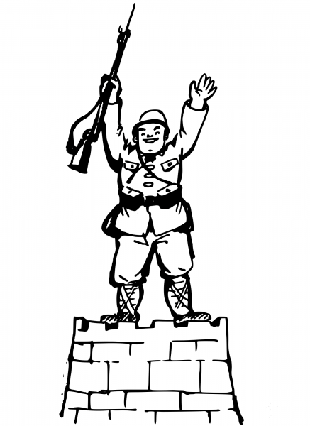 Vintage Happy Japanese Solider coloring page image