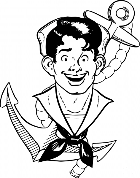 Vintage Happy Sailor coloring page image