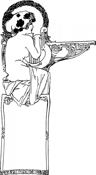 Vintage Harp Lady Frame coloring page image