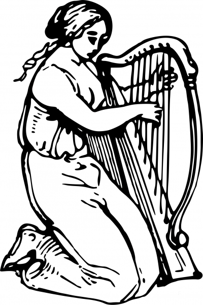 Vintage Harpist coloring page image