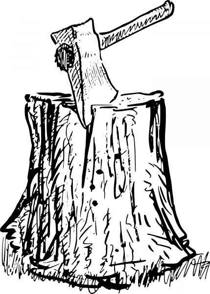 Vintage Hatchet and Stump coloring page image