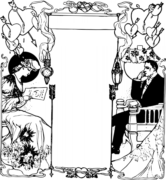 Vintage Hearts Couple Frame coloring page image