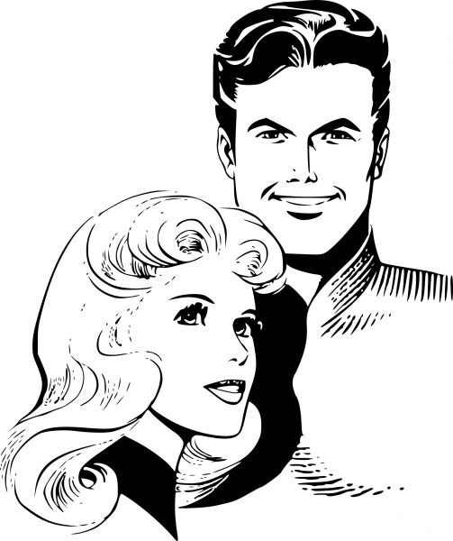Vintage Heroic Looking Couple coloring page image