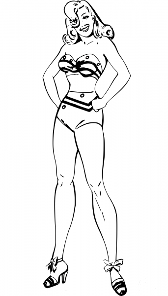 Vintage Heroic Swimsuit Pose coloring page image