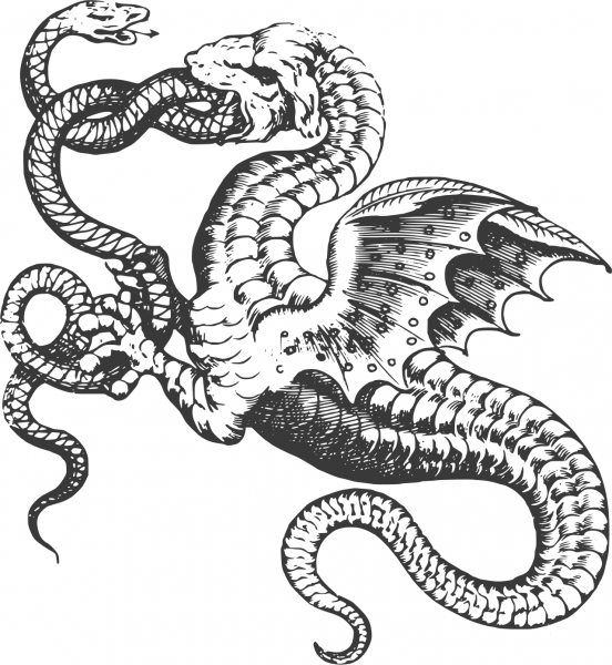 Vintage Heroic Victory Sign Dragon Eats Snake coloring page image