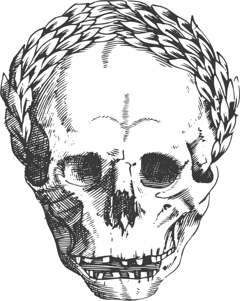 Vintage Heroic Victory Sign Skull with Laurel Wreath coloring page image