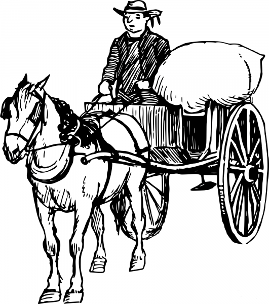 Vintage Horse and Cart coloring page image