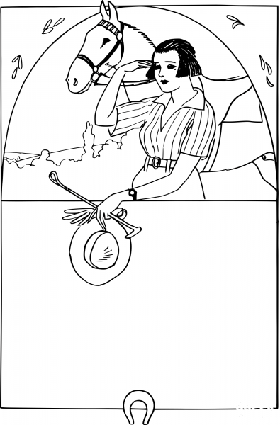 Vintage Horse and Lady Frame coloring page image