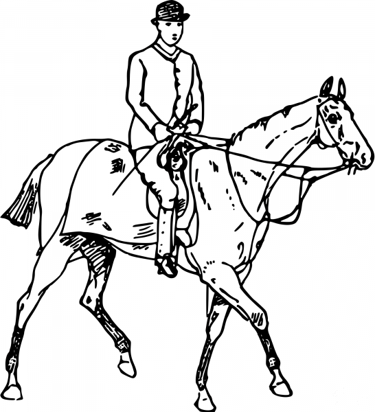 Vintage Horse and Rider coloring page image