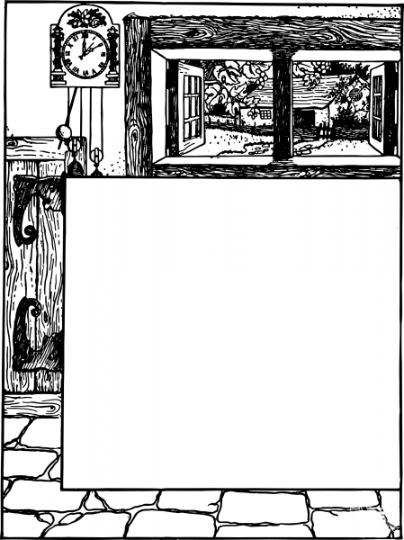 Vintage House Clock Frame coloring page image