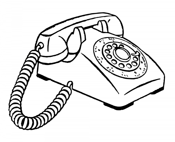 Vintage Hung up Rotary Phone coloring page image
