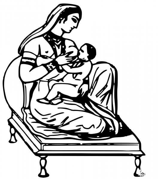 Vintage Indian Woman Breast Feeding coloring page image