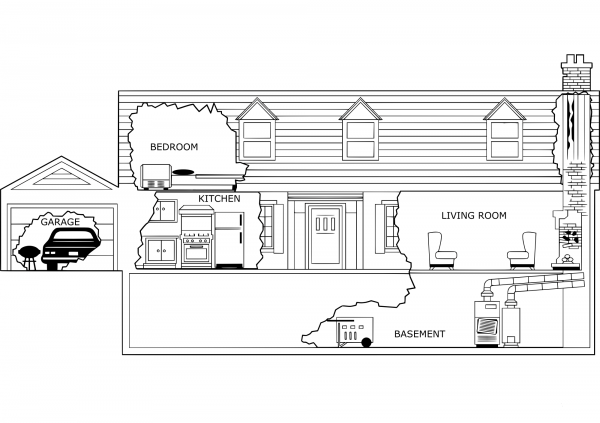 Vintage Inside a House coloring page image