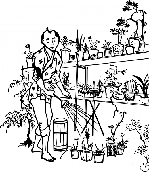 Vintage Japanese Flower Seller coloring page image