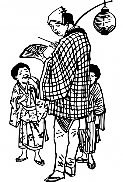 Vintage Japanese Pamphlet Seller coloring page image