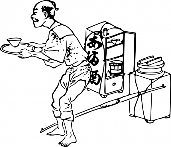 Vintage Japanese Wine Vendor coloring page image