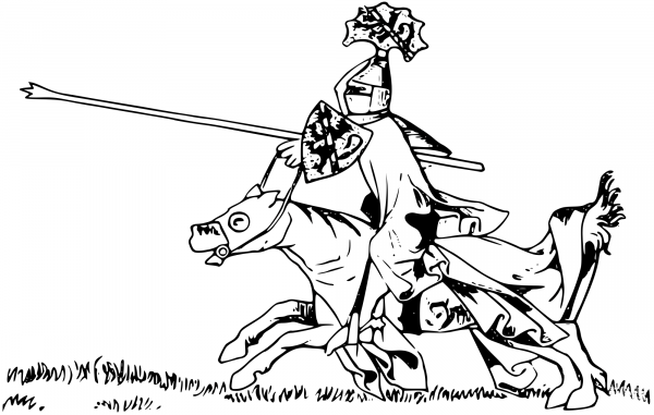 Vintage Jousting Knight coloring page image