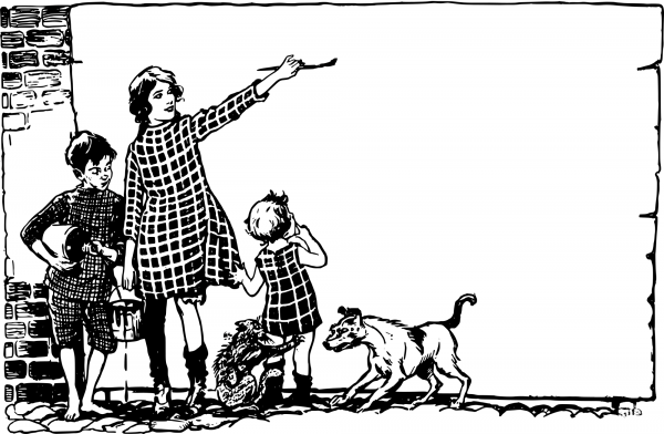 Vintage Kids Drawing on a Blank Poster coloring page image