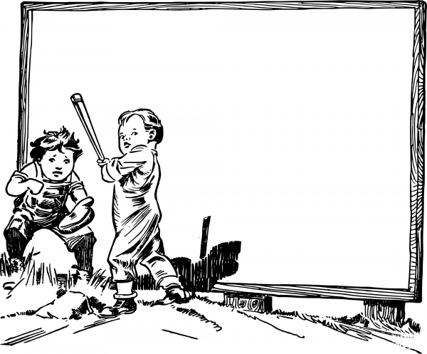 Vintage Kids Playing Baseball Frame coloring page image