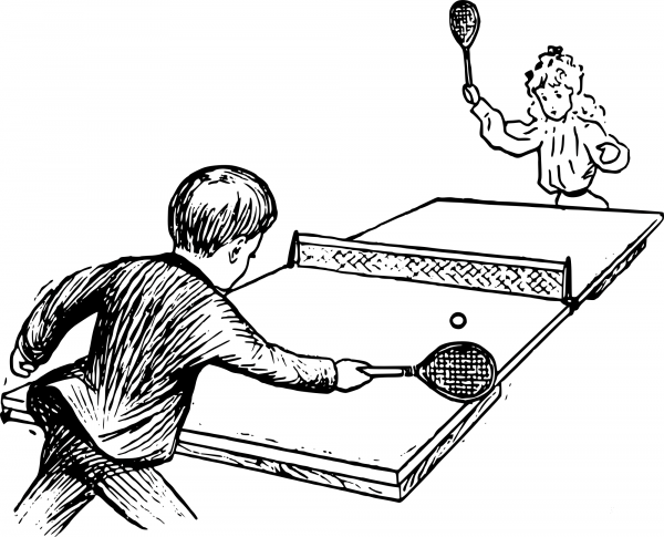 Vintage Kids Playing Pingpong coloring page image
