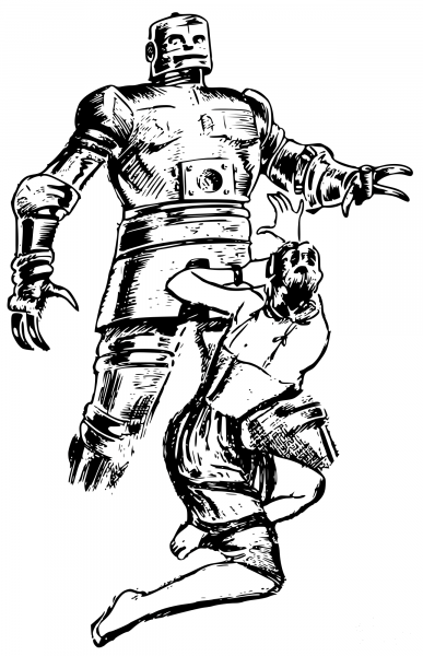 Vintage Killer Robot and Lady coloring page image