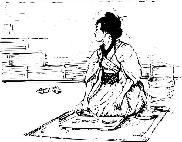 Vintage Kimono Lady Cooking coloring page image
