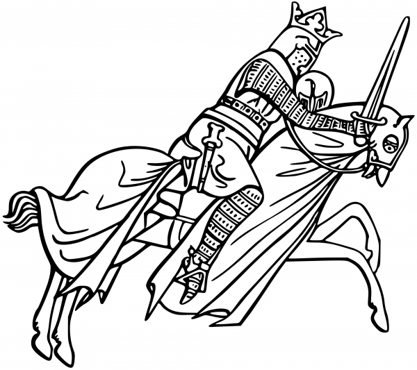 Vintage Knight on Horseback coloring page image