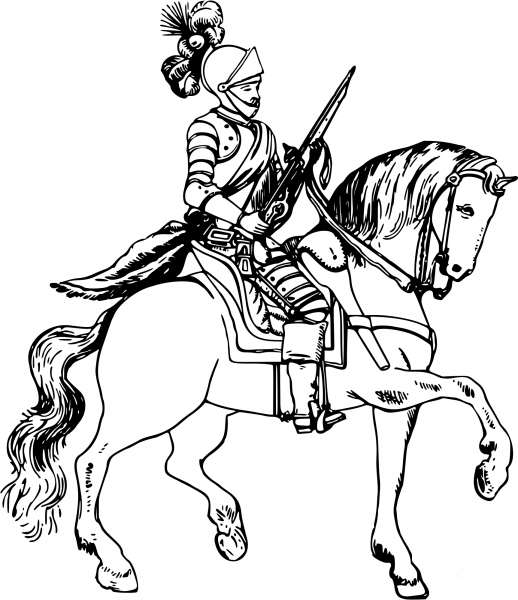 Vintage Knight on Horseback coloring page image