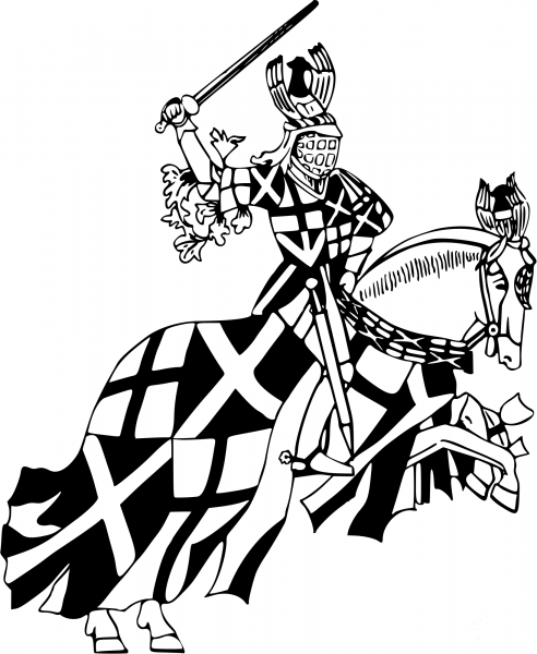 Vintage Knight on Horseback coloring page image