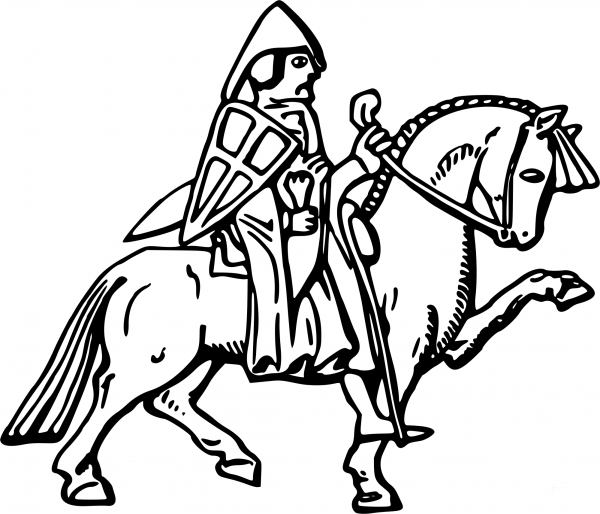 Vintage Knight on Horseback coloring page image