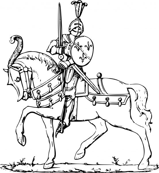 Vintage Knight on Horseback coloring page image