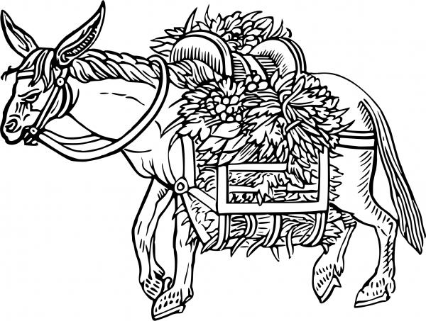 Vintage Laden Donkey coloring page image
