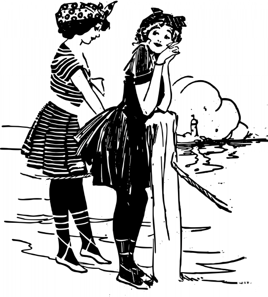 Vintage Ladies at the Beach coloring page image