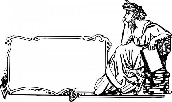 Vintage Lady and Books Frame coloring page image