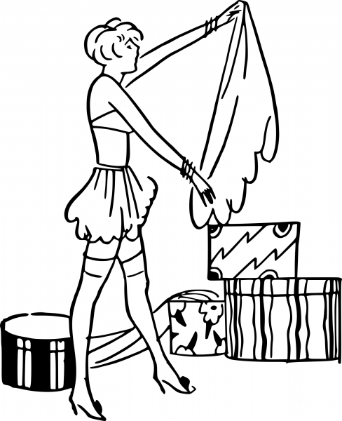 Vintage Lady and Boxes coloring page image